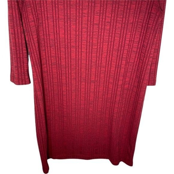 Chicos Red Ribbed Stretch Dress Medium 3/4 Sleeve Work Casual - Picture 6 of 9